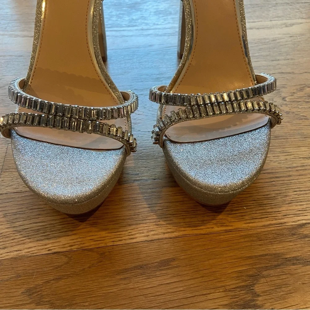 Jewel Badgley Mishka Rhinestone Silver Heels 9.5